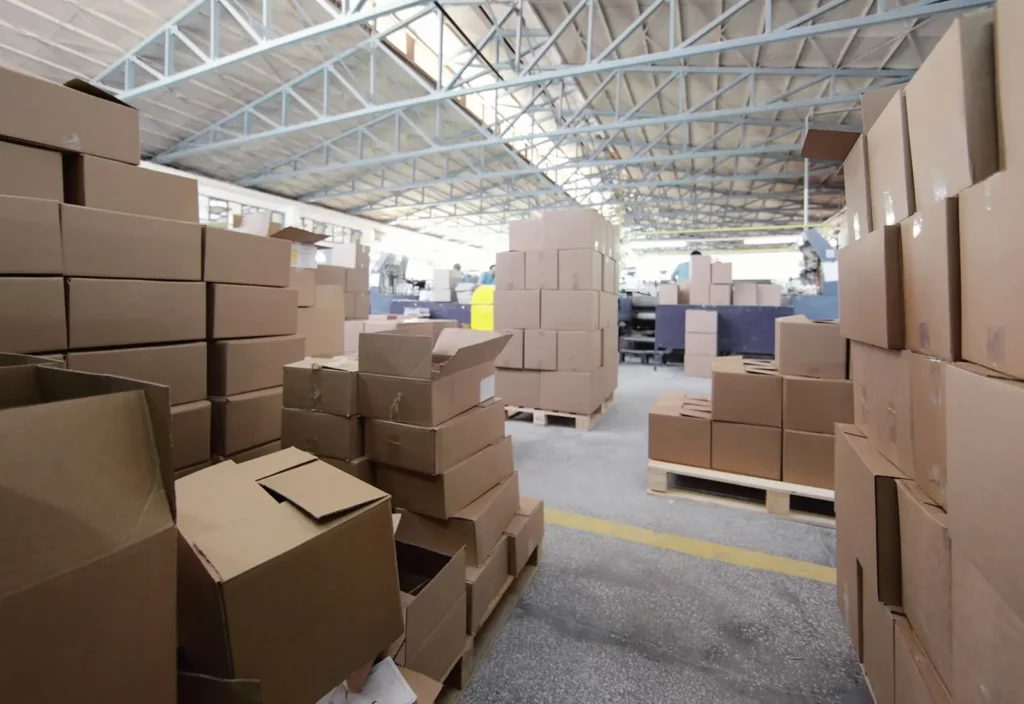 A warehouse of shipping boxes protected with Edge Protectors and saving money